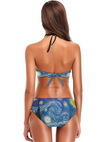Sets Van Gogh's Starry Night Bikini Swimwear Swimsuit Beach Suit Bathing Suits for Teens Girls Women - CR18EL5IQWT $27.31