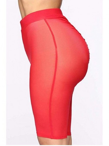 Sets Women's Perspective Transparent Tulle Grid Folded Swimsuit Beachwear Cropped Bikini Bottoms Blouse - Red - C618WIAKLU5 $...