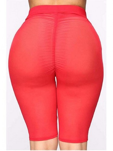 Sets Women's Perspective Transparent Tulle Grid Folded Swimsuit Beachwear Cropped Bikini Bottoms Blouse - Red - C618WIAKLU5 $...