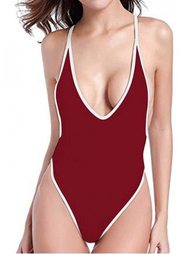 Sets Sexy Women Monokini Deep V One Piece Backless Cheeky Swimwear Bikini - Print 18 - CN18QY2S556 $21.97