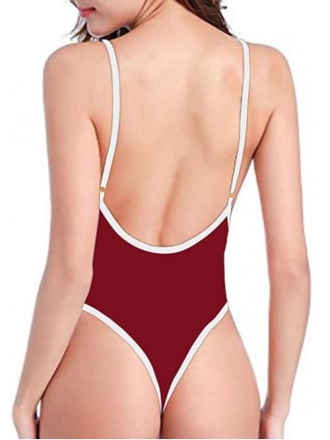 Sets Sexy Women Monokini Deep V One Piece Backless Cheeky Swimwear Bikini - Print 18 - CN18QY2S556 $21.97