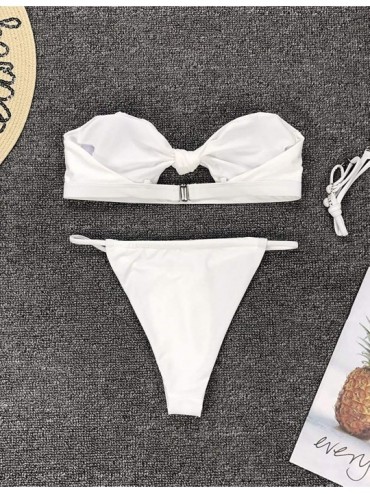 Sets Bikini Swimsuit Womens High Waisted Bathing Suit Brazilian Thong Swimwear Tie Knot Bikini Set - White - CM18SOHCDZH $21.05