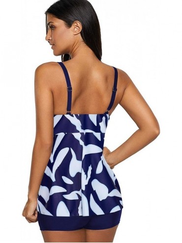 Tankinis Women Athletic Underwire Push Up Tankini Top Swimsuit with High Waist Boyshort - Blue Printed - C81900SRQC9 $25.78