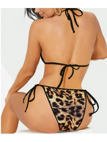 Sets 2Pcs Bikini Set Swimsuits for Women Straps Bathing Suits Halter Top Scrunch Butt Bikini Bottom - Vividleopard - CO18S23Q...