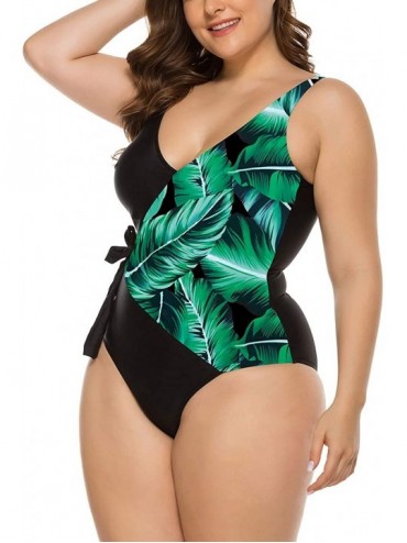 One-Pieces Women Plus Size Swimwear One Piece Swimsuits V Neck U-Backless Bowknot Tummy Control Bathing Suit - 3 - CI192S0S6A...