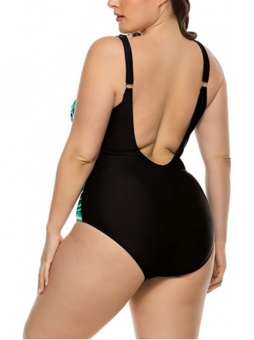 One-Pieces Women Plus Size Swimwear One Piece Swimsuits V Neck U-Backless Bowknot Tummy Control Bathing Suit - 3 - CI192S0S6A...