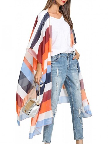 Cover-Ups Women's Casual Cover Ups Printed Kimono Cardigan Sheer Tops Loose Blouse - H2 - C918KOSZGKX $35.53