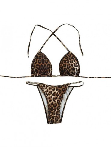 Sets Women Sexy Leopard Print Halter Swimwear 2 Pieces Triangle Cup Bathing Suit High Cut Thong Bikini - Yellow - CU18O02T8TD...