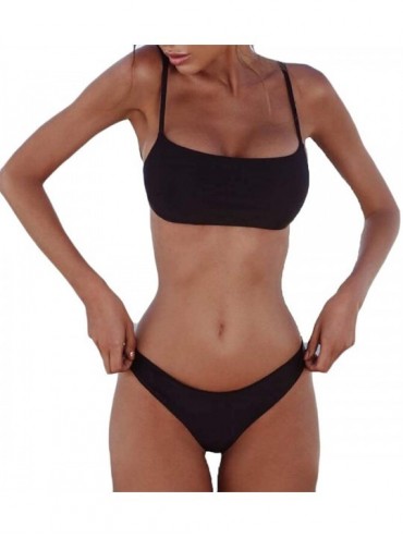 Sets Womens Push Up Underwire Comfy Triangle Bikini Swimsuits Swimwear - Black - C018S28EL2H $22.21