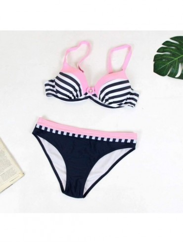 Sets Ladies Beachwear Padded Push-up Bra Bikini Set Womens Swimsuit Bathing Suit Swimwear - Pink - CS196URCLXG $11.39