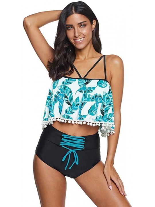 Tankinis Plus Size Two Piece Swimsuits Tankini Flounce Bikini Ruffle Swimdress Tassles Bathing Suits Tummy Control Swimwear -...