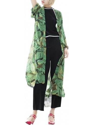 Cover-Ups Women's Sheer Chiffon Floral Kimono Cardigan Long Blouse Loose Tops Outwear - K 8 - C217Y7MXYTX $29.55