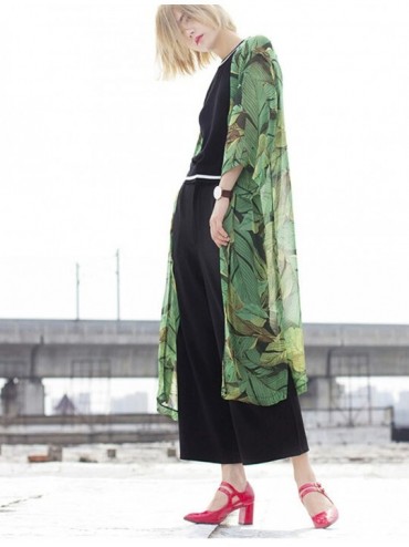 Cover-Ups Women's Sheer Chiffon Floral Kimono Cardigan Long Blouse Loose Tops Outwear - K 8 - C217Y7MXYTX $17.65
