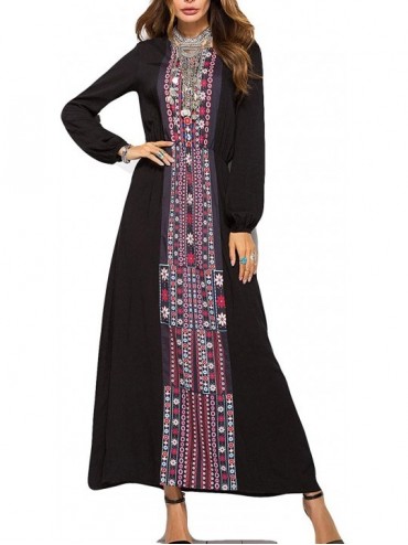 Sets Women's Holiday Maxi Long Dress Print Printed Long Sleeve Trimmer Slimmer Tunic Tops Beach Dress - Black - C618X42DI0S $...