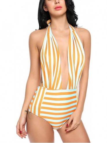 Sets One and Two Pieces Swimsuit Polka Dot Stripped Bathing Suit for Women High Waisted Bikini Swimwear - Orange - CT18G3XIX0...