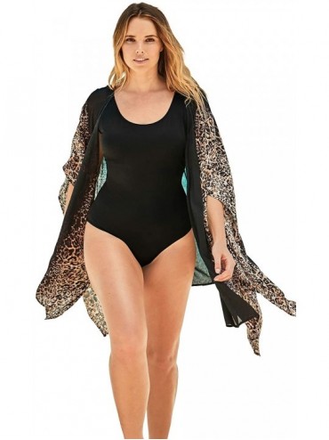 Cover-Ups Women's Plus Size Open-Front Cover Up Swimsuit Cover Up - Black Leopard Animal (1276) - C7193I6LQEC $41.11