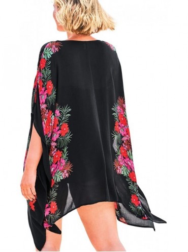Cover-Ups Women's Plus Size Open-Front Cover Up Swimsuit Cover Up - Black Leopard Animal (1276) - C7193I6LQEC $27.59