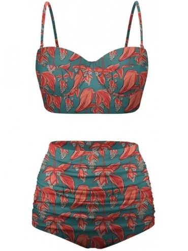 Tankinis Women's Retro Summer Floral Print Funny Swimsuits High Waisted Bikini Set - Seagreen-1 - C8196SKRTYA $67.23