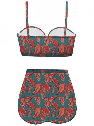 Tankinis Women's Retro Summer Floral Print Funny Swimsuits High Waisted Bikini Set - Seagreen-1 - C8196SKRTYA $34.96