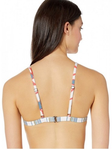 Tops Women's Fixed Triangle with Ruffle Bikini Top Swimsuit - Paper Flower Delight White Geo/Stripe - CA18QUTZ0OT $50.74