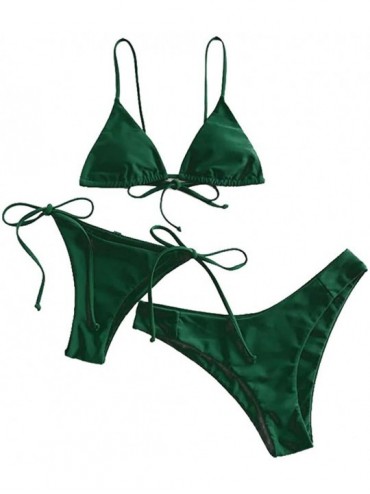 Sets Women's Swimsuit Sexy Solid Push Up Bikini Set Two Piece Tie Side Triangle Bottom Thong Bathing Suits Swimwear 1 green -...