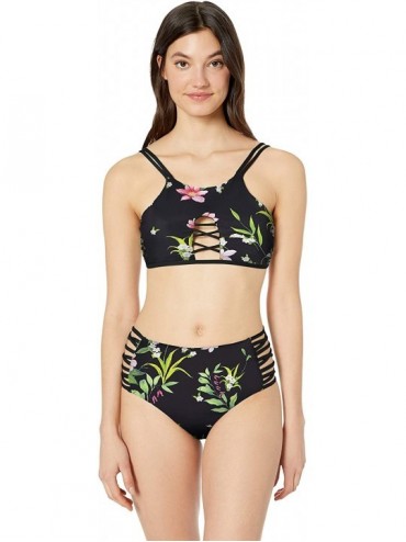 Sets Women's High Neck Bikini Swimsuit Two Piece Reversible Beachwear Set - Dandelion/ Black Trim - CG18N9EINLT $29.11