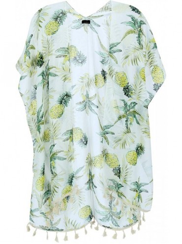 Cover-Ups Women's Pineapple and Palm Tree Print Kimono Wrap - White - CR1960O7SN0 $26.02