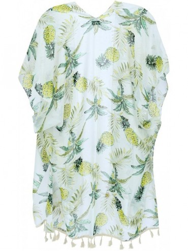 Cover-Ups Women's Pineapple and Palm Tree Print Kimono Wrap - White - CR1960O7SN0 $13.71