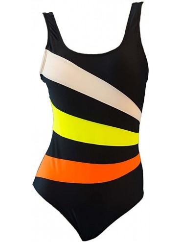 Racing Women's Splice Pure Color Scoop Back One Piece Swimwear Bathing Suit - B-black - CD18DISQHYK $48.51