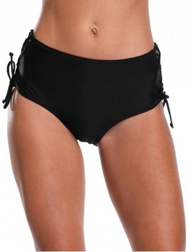 Tankinis Women's Bikini Bottoms High Cut Swim Bottom Ruched Swimwear Briefs - Tieside Black - CZ18CL3YWKA $16.12