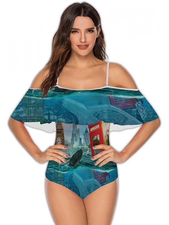One-Pieces Burger Walking with Cool Style- One Shoulder Ruched Flounce High Waisted Swimwear Food and Drink Design Concept S ...