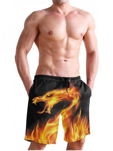 Board Shorts Men's Swim Trunks Vintage Peacock Art Quick Dry Beach Board Shorts with Pockets - Abstract Fiery Dragon - CF18QN...