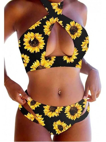 Tankinis Plus Size Vintage High Waisted Bikini Monokini Swimsuit for Women Swimwear - Sunflower-25 - CH19C9RM0AS $21.47