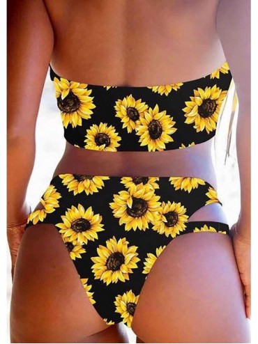 Tankinis Plus Size Vintage High Waisted Bikini Monokini Swimsuit for Women Swimwear - Sunflower-25 - CH19C9RM0AS $21.47
