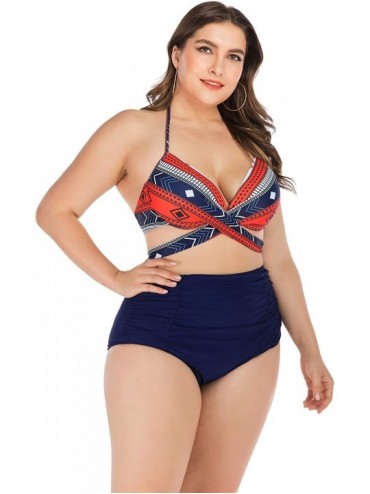 Sets Womens Plus Size Bikini Set Swimwear Swimsuits Bathing Suits Rash Guard - Navy Blue Red - CO18Y3CN5R0 $10.42