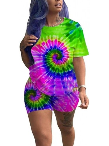 One-Pieces Women's Summer 2 Piece Shorts Outfits Tie Dyed Club Short Sleeves T Shirts + Short Joggers Tracksuits Set B green ...