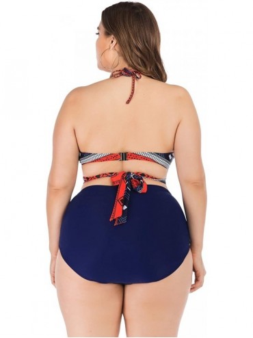 Sets Womens Plus Size Bikini Set Swimwear Swimsuits Bathing Suits Rash Guard - Navy Blue Red - CO18Y3CN5R0 $10.42