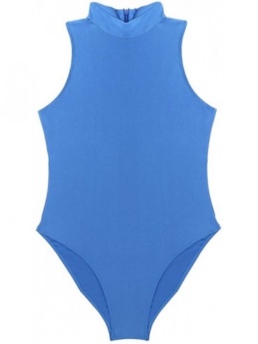 One-Pieces Women's Sleeveless Turtle Neck One Piece High Cut Leotard Thong Bodysuit Swimsuit Bathing Suits - Sky Blue - CE18E...