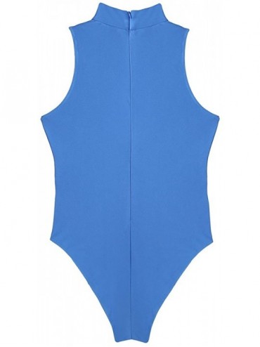 One-Pieces Women's Sleeveless Turtle Neck One Piece High Cut Leotard Thong Bodysuit Swimsuit Bathing Suits - Sky Blue - CE18E...