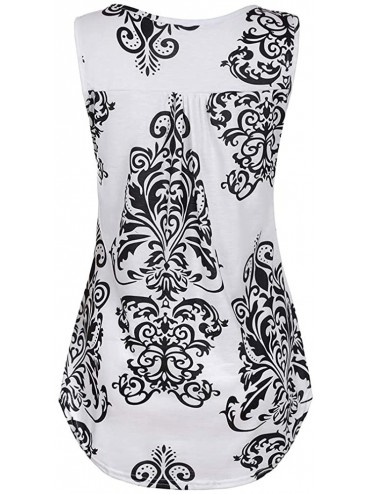 Cover-Ups Women's V-Neck Short Sleeve Floral Printed Tops Blouse Gauffer Button Loose Tunic Shirt - White Black Floral - CG18...