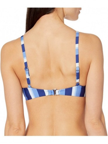 Tops Women's Tie Front Swimsuit Bikini Top - Parallel Stripe Navy - C818Y09O7O7 $37.21
