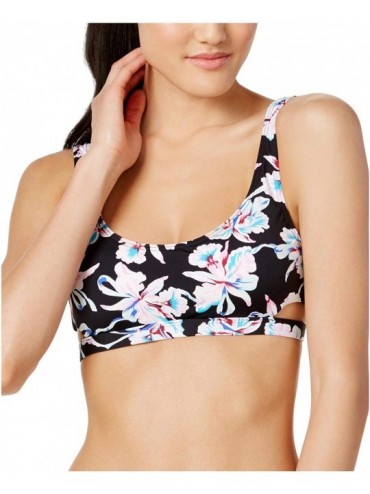 Tops Vintage Floral Printed Lace-Up Bikini Top Women's Swimsuit M Pink - CN18EQX348R $21.02