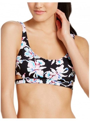 Tops Vintage Floral Printed Lace-Up Bikini Top Women's Swimsuit M Pink - CN18EQX348R $9.38