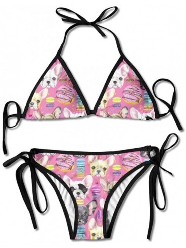 Sets Women's Two Pieces Bikini Set Swimsuit Bathing Suits Padded Top Side Bottom Tie Swimwear - French Bulldog Puppy Watercol...