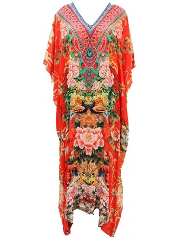 Cover-Ups Long Kaftan Women's Designer Caftan Maxi Exotic Print Beachwear Cover up Party Gown Kimono Dress - An-7017 - CI195E...