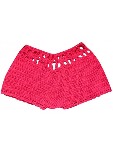 Tankinis Womens Bikini Bottoms Sexy Hollow Out Shorts Lace Crochet Swimsuit Bottom Beach Boardshorts - Red - CH18QO4OQ65 $9.88