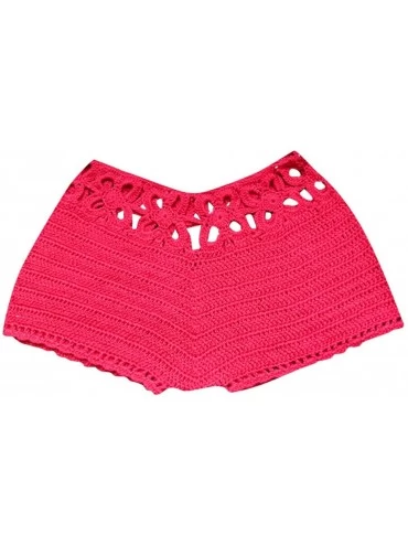 Tankinis Womens Bikini Bottoms Sexy Hollow Out Shorts Lace Crochet Swimsuit Bottom Beach Boardshorts - Red - CH18QO4OQ65 $20.58