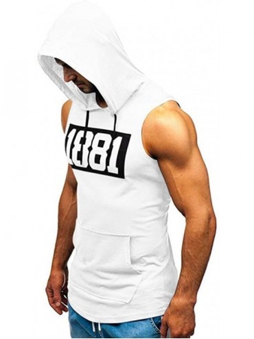 Rash Guards Men's Workout Hooded Tank Tops Bodybuilding Muscle Cut Off T Shirt Sleeveless Gym Hoodies - White C - CJ194G232Z0...
