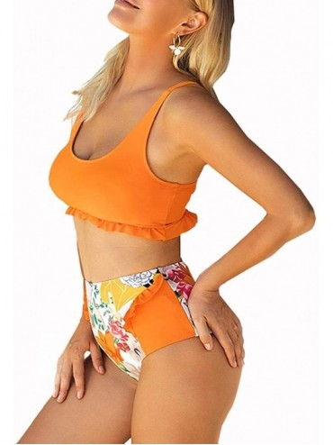 Sets Womens Sport Two Piece Swimsuits Racerback Tops Boyshort Bottom - D-orange - CO193ZSQW2Z $26.42