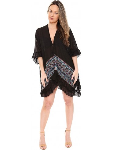 Cover-Ups Women's Summer Floral Print Topper/Cover-Up/Kimono Side Slit Open Front Outwear Beachwear Dress - Jp1353black - CI1...